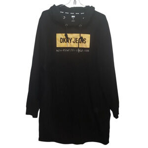 DKNY Hoodie Sweatshirt Dress Women’s XL – Embellished Bling, Cozy Fit